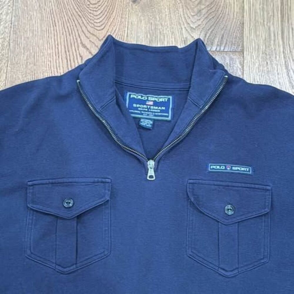 Vintage 90s Polo Sportsman Ralph Lauren Zip Pullover Navy Sweatshirt Med